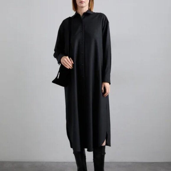 Theory Oversized Wool-Blend Maxi-Shirtdress in Charcoal Melange, Size S, NWT - Picture 1 of 9